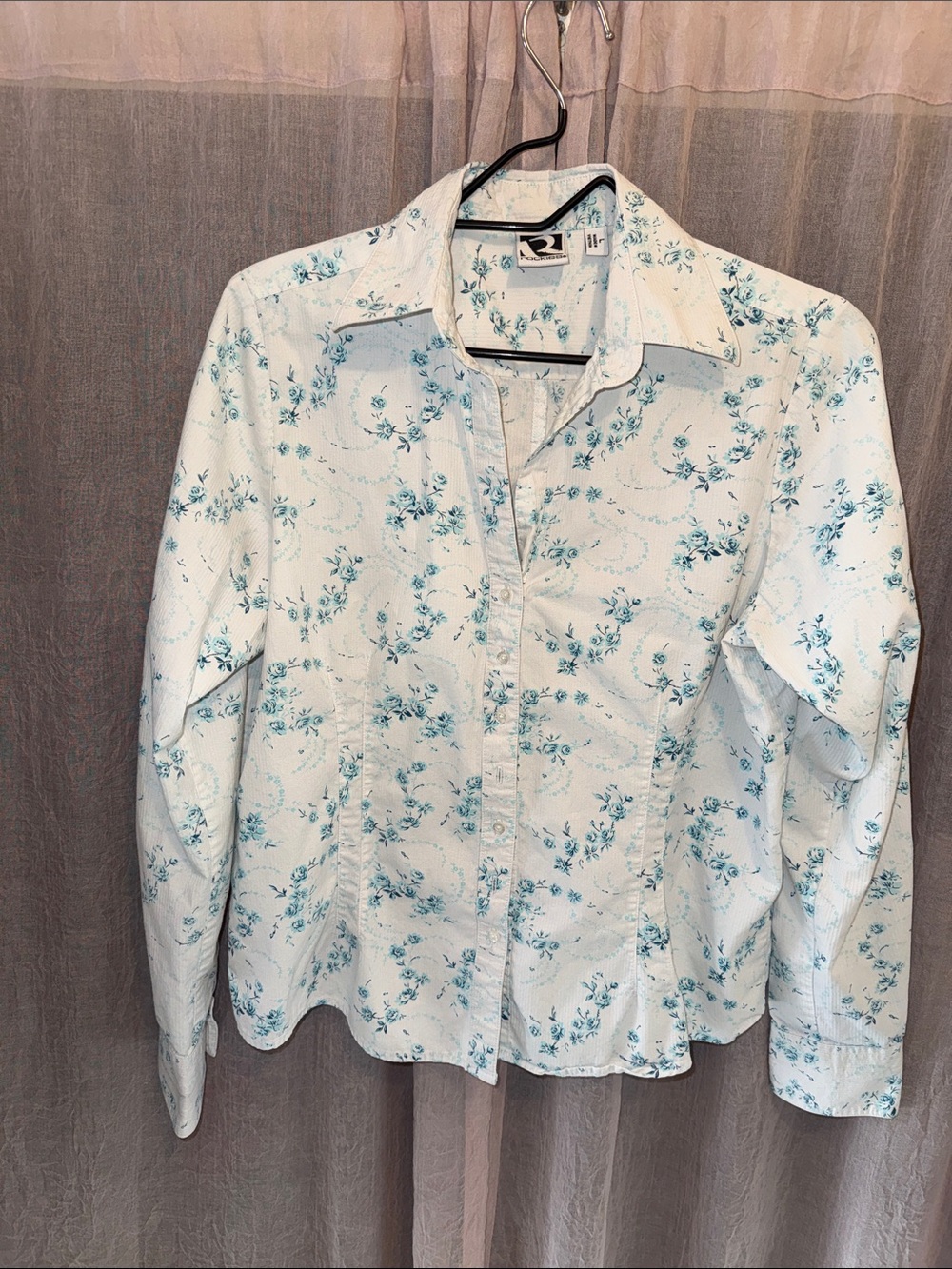 Rockies White Button-Down Shirt with Light Blue Floral Print